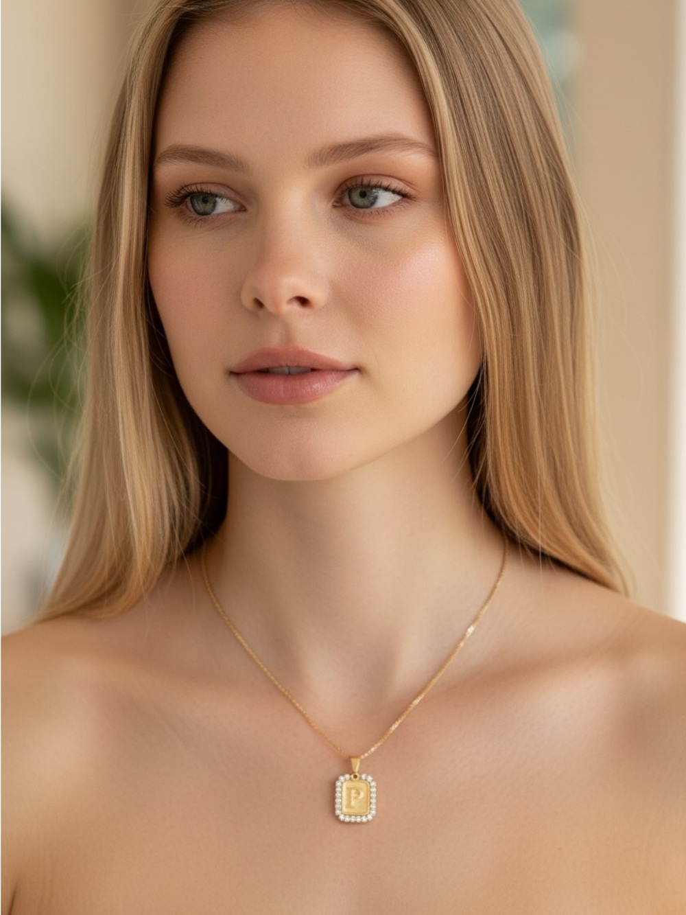 8/5 Gold Initial 'P' Pendant Necklace with CZ Halo